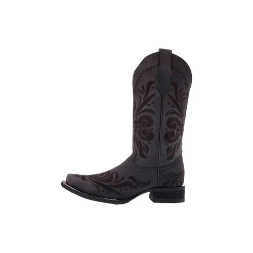 Women's Leather Cowgirl Embroidered Square Toe Boot Pull-on Comfortable Fit Western Style