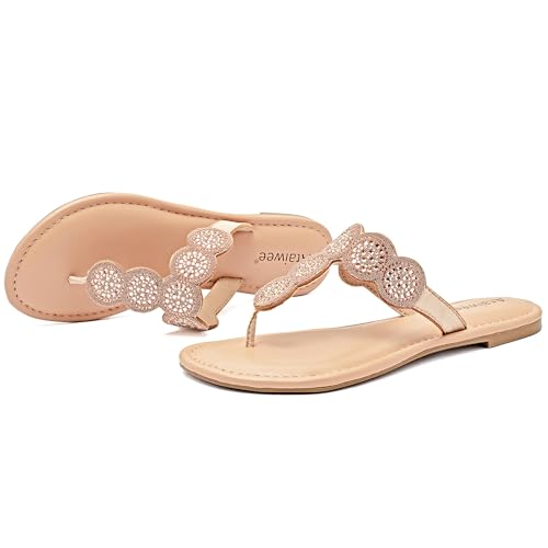 312DKTLC2CL.jpg Women's Flat Slide Sandals - Casual Bling Bohemian Thong Slip on Summer Flat Sandals.