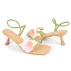 Flower Kitten Heels for Women Calla Lily Square Open Toe Floral Strappy Low Kitty Heeled Sandals Dressy Wedding Shoes