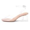 Women's Clear Heels Low Chunky Heel Open Toe Transparent Zebra Rhinestones Block Heeled Sandals Ankle Strap Shoes