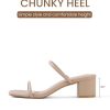 Strappy Heels for Women Square Open Toe Two Strap Low Block Heel Slip on Dressy Sandals Shoes