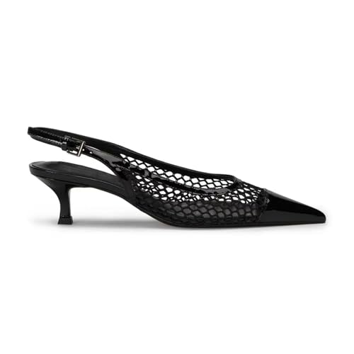 318WJo3ep9L.jpg Slingback Pumps for Women Mesh Kitten Heels Pointed Toe Heeled Sandals Buckle Ankle Strap Low Heeled Pumps