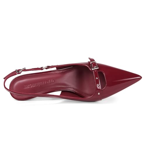 31BPR-8pWFL.jpg Womens Slingback Heels Pointed Toe Slip On Pumps Closed Toe Kitten Heel Heeled Sandals Patent Leather Dress Shoes for Women