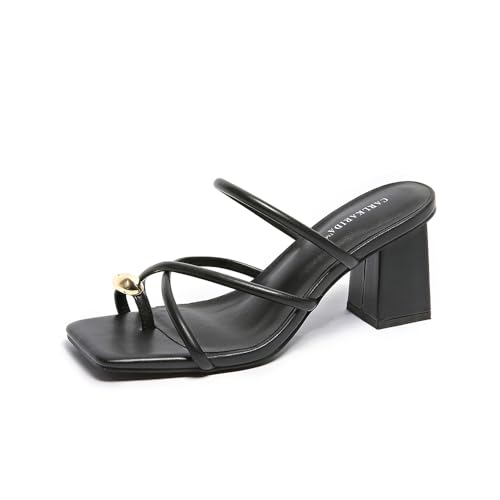 Women's Square Open Toe Heeled Sandals Glossy Material Mules Slip On Low Block Chunky Heeled Sandal on Comfortable Casual Dress