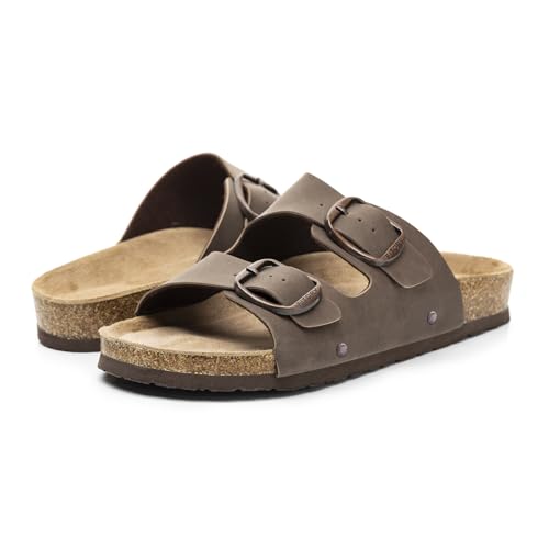 31GimTj6LyL.jpg Womens Flat Sandals with Cork Footbed, Open Toe Slides Adjustable Slip On Slippers for Summer Size 6-11