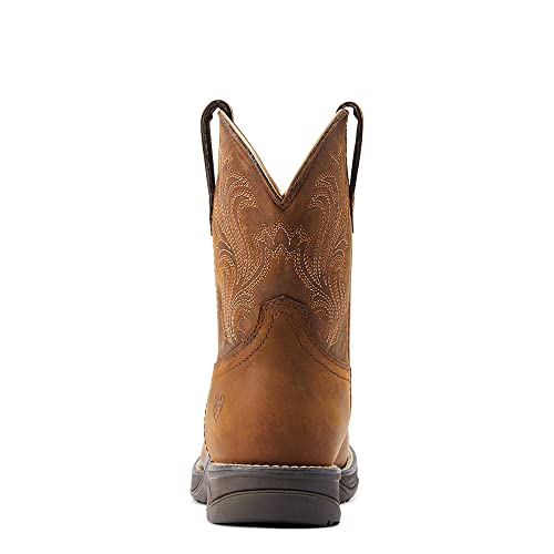 31GqiSYjCnL.jpg Womens Anthem Shortie H20 Embroidery Round Toe Pull On Casual Boots Mid Calf Low Heel 1-2" - Brown