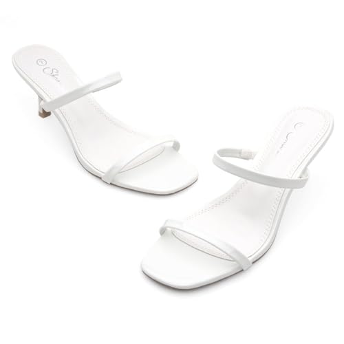 31MzrAahBL.jpg Kitten Heels for Women ?C Low Heels, Slip-On Open Toe Heeled Mules with 2 Straps, Dressy Short Heeled Sandals for Wedding, Party