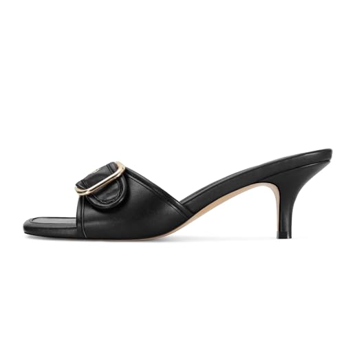 31PWKcmjNQL.jpg Black Kitten Heel Sandals Stiletto Low Heels Slip On Slides Mule Sandal Square Open Toe Dress Shoes for Women