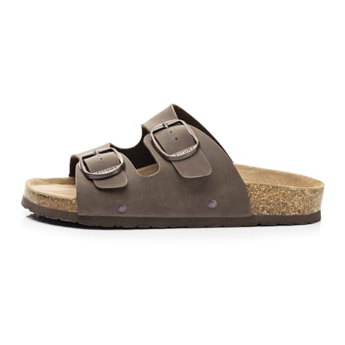 31R0gjNvciL.jpg Womens Flat Sandals with Cork Footbed, Open Toe Slides Adjustable Slip On Slippers for Summer Size 6-11