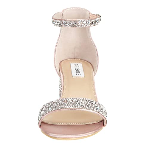 31Xvd325AgL.jpg Sparkly Sandals Women Rhinestone Heels Wedding Shoes for Bride Low Block Strappy Heels Gold Glitter