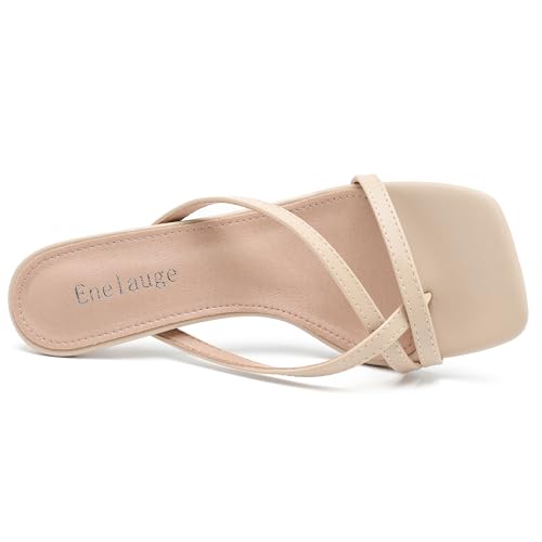 31c07OeZOtL.jpg Women's Strappy Low Kitten Heels Flip Flops Mules Sandals Square Open Toe Fashion Thong Heeled Sandals Slip On Wedding Bridal