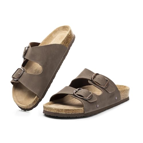 31dLlanAX9L.jpg Womens Flat Sandals with Cork Footbed, Open Toe Slides Adjustable Slip On Slippers for Summer Size 6-11