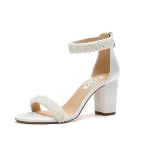 Block Heel Wedding Sandals Pearl Heels Open Toe Wedding Shoes for Bride Bridal Shoes