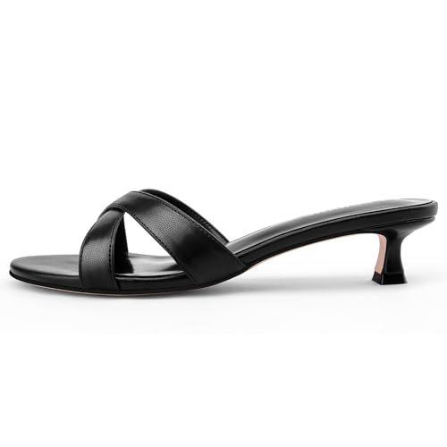 31p1OFTr-VL.jpg Womens Kitten Heels Low Heeled Sandals for Women Round Slip On Slides Cross Strap Open Toe Sandals