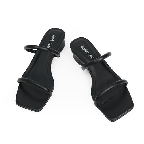 31w9aKB8qkL.jpg Square Open Toe Heeled Sandals Women Two Strap Chunky Heel Sandals for Women Low Block Heel Sandal Dressy