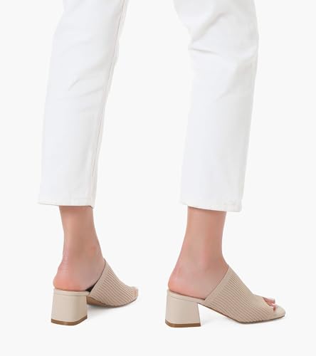 31z-0nlZPyL.jpg Knit Heeled Sandals for Women Square Open Toe Mules Block Low Heel Slip On Slides