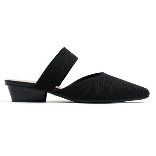 31z8BCVVnxL.jpg Pointed Toe Mules for Women Chunky Low Heeled Sandals Breathable Backless Mesh Knit Slip on Loafers