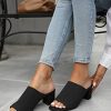 Women's Open Toe Heeled Mules Block Heels Sandals Knit Chunky Square Heels Slip On Breathable Slides Sandal