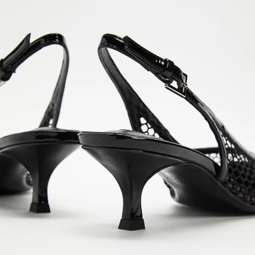 411YBGeHCAL.jpg Slingback Pumps for Women Mesh Kitten Heels Pointed Toe Heeled Sandals Buckle Ankle Strap Low Heeled Pumps