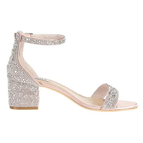 412e4HDizGL.jpg Sparkly Sandals Women Rhinestone Heels Wedding Shoes for Bride Low Block Strappy Heels Gold Glitter