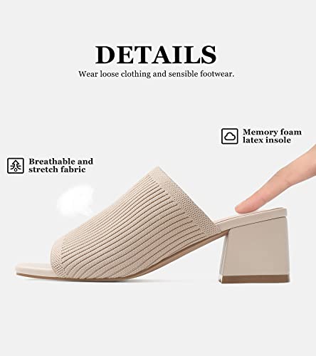 415If7GVecL.jpg Knit Heeled Sandals for Women Square Open Toe Mules Block Low Heel Slip On Slides