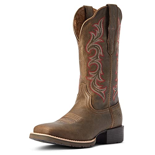 417b4TRArYL.jpg Womens Hybrid Rancher Stretchfit Embroidered Square Toe Casual Boots Mid Calf Low Heel 1-2" - Brown