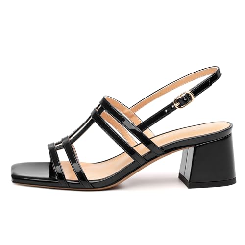 41CAf7Mg-kL.jpg Women's Low Heels Strappy Sandals Square Open Toe Ankle Strap Low HeeL Sandals Comfort Dress Party Wedding Shoes 2"