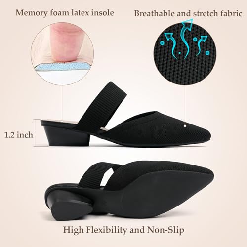 41CNf5Fi5L.jpg Pointed Toe Mules for Women Chunky Low Heeled Sandals Breathable Backless Mesh Knit Slip on Loafers