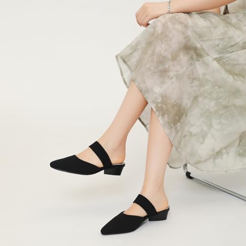 41FYQYsA7L.jpg Pointed Toe Mules for Women Chunky Low Heeled Sandals Breathable Backless Mesh Knit Slip on Loafers