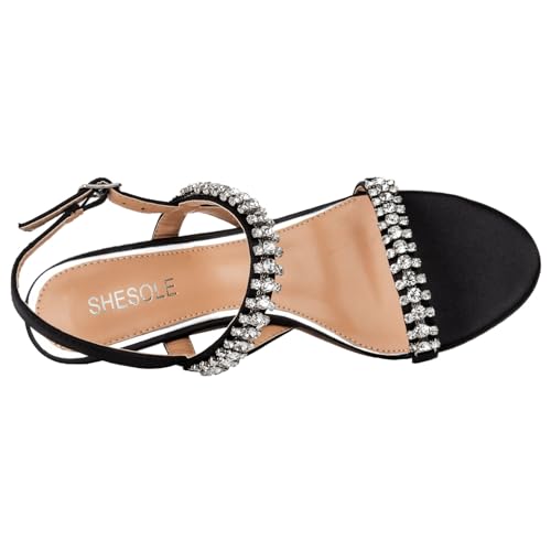 41GIJ71BV5L.jpg Womens Heels Sandals Sparkly Dress Shoes Low Kitten Heel Rhinestone Bride Wedding Shoes Black Silver Gold White