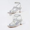 Women's Low Kitten Heels Sandals Dressy Strappy Heeled Sandals Open Square Toe Ankle Strap Summer Dress Party Shoes 2.4 Inch