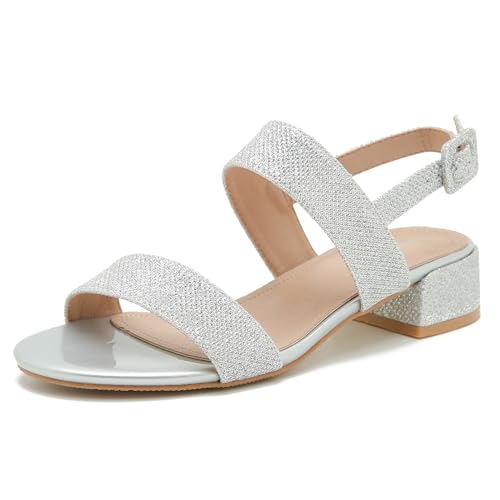 Women's Open Toe Ankle Strap Low Block Chunky Heels Sandals Holiday Party Wedding Dress Pumps Shoes