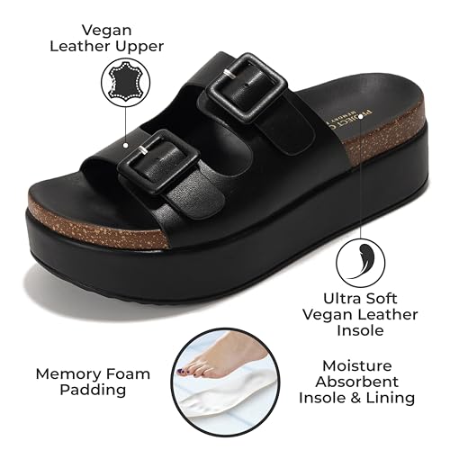 41GqmqmjYpL.jpg Wedge Platform Sandals For Women 2025 - Memory Foam Insole & Cork Footbed Platform Heel Slides for Women Footwear - Beach