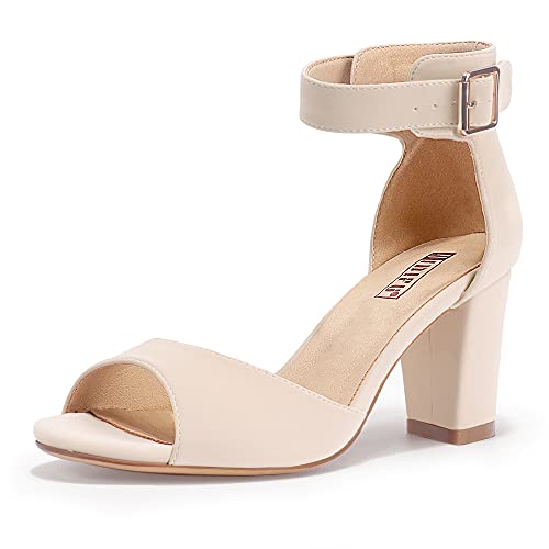 41MQ6-MF4NS.jpg Women's Candie-MI Peep Toe Low Block Heels Sandals Ankle Strap Comfy Chunky Wedding Dress Shoes