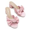 41Or7Iys4fL.jpg Women's Bowknot Low Chunky Heels Mules Sandals Slip on Pleated Bow Heels Wedding Bridal Party Dress Shoes
