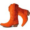 Cowboy Boots Women Embroidered Mid Calf Western Boots Stacked Low Heel Pointed Toe Pull On Cowgirl Boot 4-11 M US