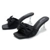 41PfoaSsahL.jpg Women's Bowknot Heeled Sandals Square Toe Pleated Bow Heels Slippers Stilettos Mules Slip on Wedding Party Dress Shoe