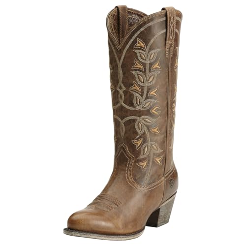 Womens Desert Holly Embroidered Western Round Toe Casual Boots Mid Calf Mid Heel 2-3" - White