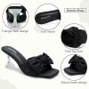 41RLL2eJ7eL.jpg Women's Bowknot Heeled Sandals Square Toe Pleated Bow Heels Slippers Stilettos Mules Slip on Wedding Party Dress Shoe