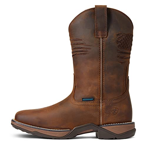 Womens Anthem Patriot Embroidery Pull On Casual Boots Mid Calf Low Heel 1-2" - Brown