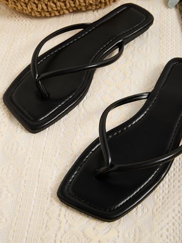 41ThhXXVWL.jpg Women's Square Open Toe Flip Flop Minimalist Thong Flat Sandals Slide On Summer Vacation 2025 Dressy Shoes
