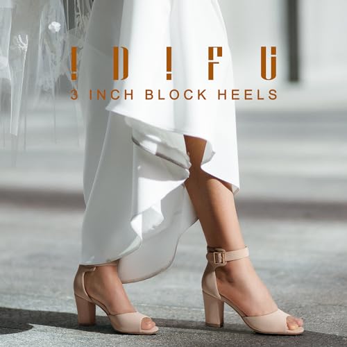41V98GtO1PL.jpg Women's Candie-MI Peep Toe Low Block Heels Sandals Ankle Strap Comfy Chunky Wedding Dress Shoes