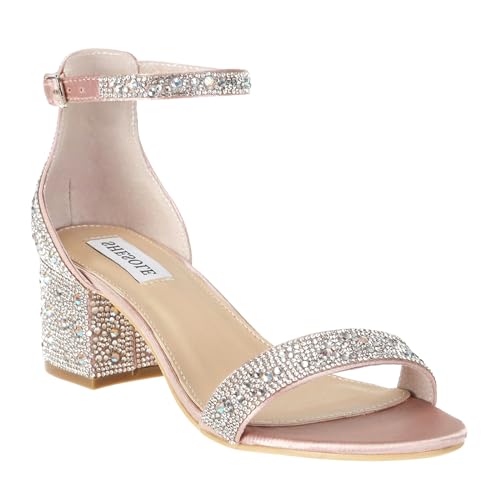 41WGcAsQL.jpg Sparkly Sandals Women Rhinestone Heels Wedding Shoes for Bride Low Block Strappy Heels Gold Glitter