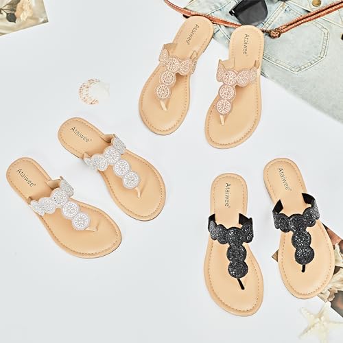 41WIUoBDJyL.jpg Women's Flat Slide Sandals - Casual Bling Bohemian Thong Slip on Summer Flat Sandals.