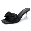 41Wfla9r6CL.jpg Women's Bowknot Heeled Sandals Square Toe Pleated Bow Heels Slippers Stilettos Mules Slip on Wedding Party Dress Shoe