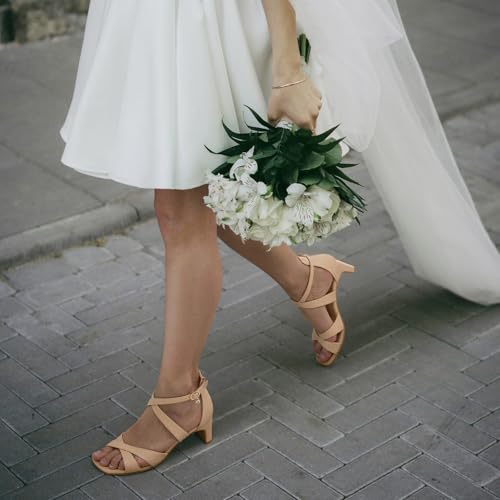 41Yh4Ku3DmL.jpg Womens Chunky Low Heels Comfortable Open Toe Ankle Strap Heeled Sandals Strappy Block Heels Dress Shoes for Wedding Bridal