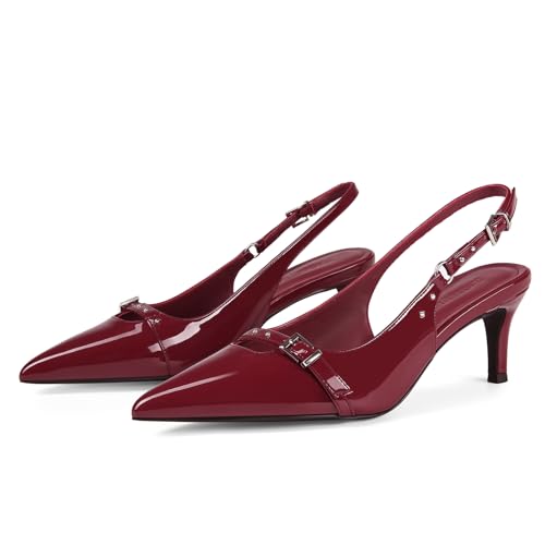 41avs4E4aqL.jpg Womens Slingback Heels Pointed Toe Slip On Pumps Closed Toe Kitten Heel Heeled Sandals Patent Leather Dress Shoes for Women