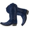 41blhjDmYKL.jpg Vintage Embroidered Cowboy Boots Women Mid Calf Western Boots Suede Low Chunky Stacked Heel Square-Pointy Toe Short Cowgirl