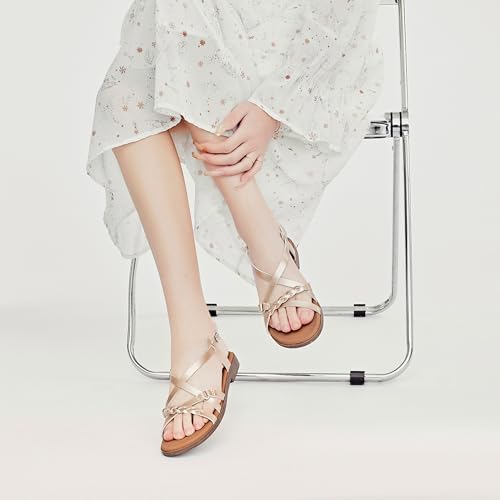 41d433b8UcL.jpg Women's Flat Slide Sandals-Adjustable Double Elastic Bands,Crossover Straps,Fashion Casual Summer Flat Sandals.