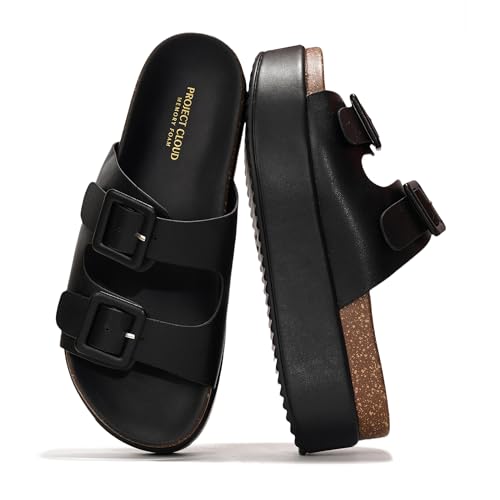 41ekTtoQntL.jpg Wedge Platform Sandals For Women 2025 - Memory Foam Insole & Cork Footbed Platform Heel Slides for Women Footwear - Beach